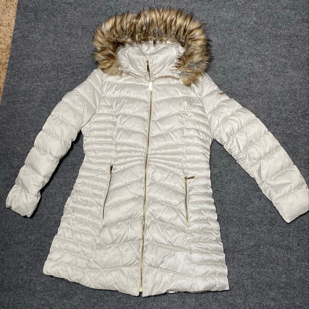 Laundry by Shelli Segal Cream Colored 3/4 Length Puffer Coat/ Jacket Women’s L